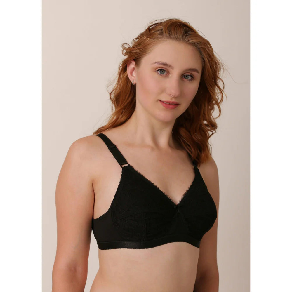 Nettle - Knitted Cotton Non-Padded Wirefree Bra with Lace Touch